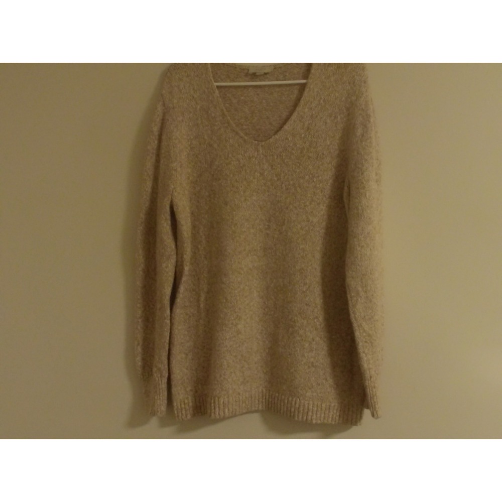 Loft Outlet Womens XL Beige Marled V-Neck Knit Sweater Long Sleeve Pullover